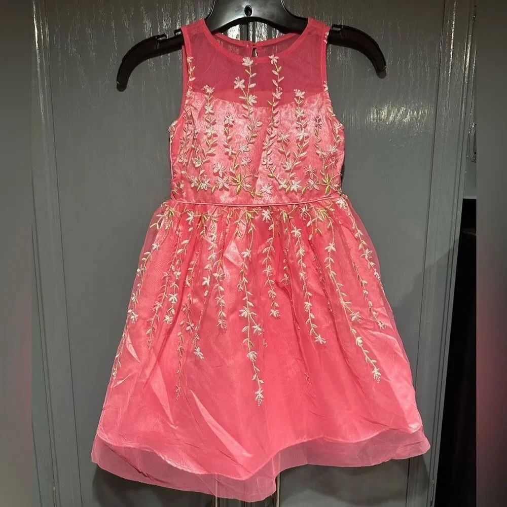 Jona Michelle Pink Tulle Layered Flower Flare Dress 6